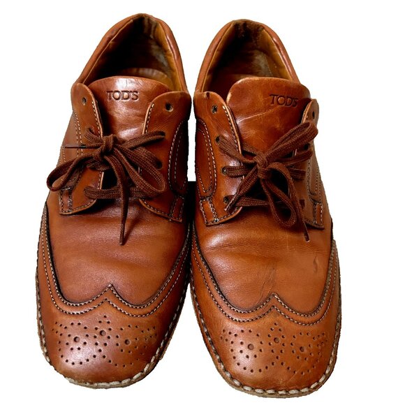 TOD'S $750 Brown Leather Wingtip Brogues Size 39 EU Men's 9 Lace-Up Dress Shoes‎ - Picture 10 of 16
